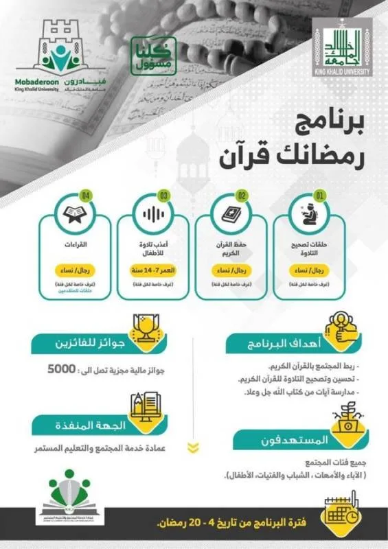 جامعة الملك خالد تطلق برنامج "رمضانك قرآن"