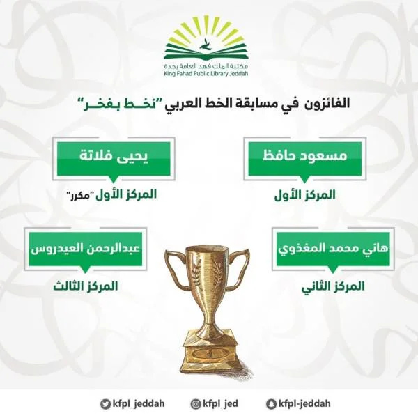 4 متسابقين يحصدون جوائز مكتبة الملك فهد لمسابقة "نخط بفخر"