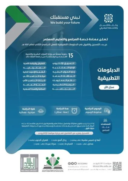 جامعة الملك خالد تعلن مواعيد التسجيل في الدبلومات التطبيقية للفصل الثاني