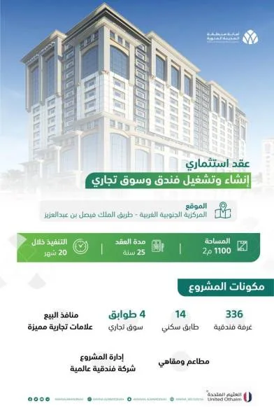 المدينة المنورة : فندق بسعة 336 غرفة خلال 20 شهراً بالمنطقة المركزية