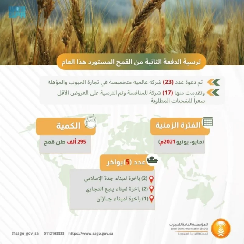 "مؤسسة الحبوب": ترسية 295 ألف طن من القمح المستورد هذا العام