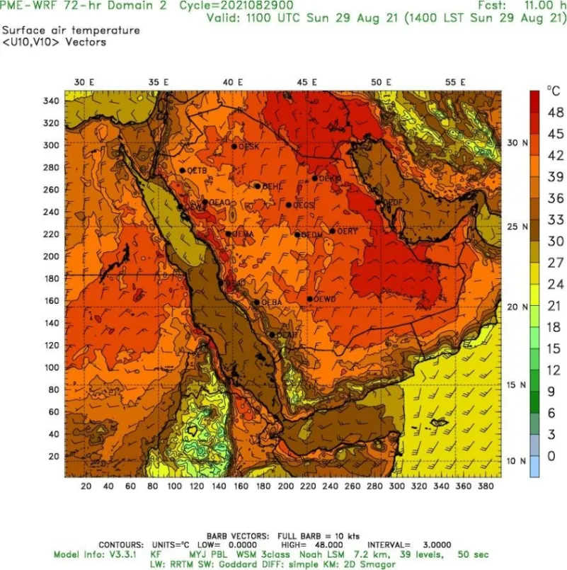 أجواء حارة على منطقة مكة والمدينة تصل الى ٤٩ °م
