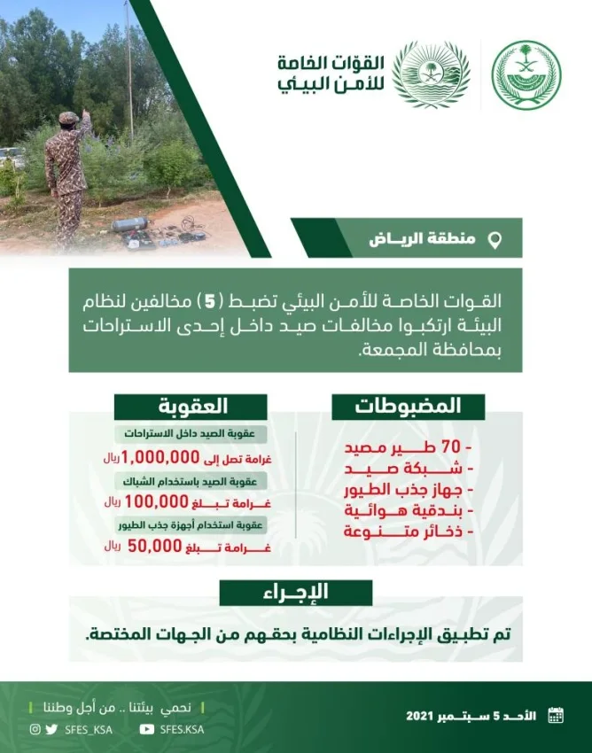 الأمن البيئي يضبط مخالفين في محافظة المجمعة
