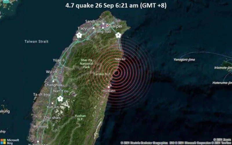 زلزال بقوة 5 درجات على مقياس ريختر يضرب تايوان
