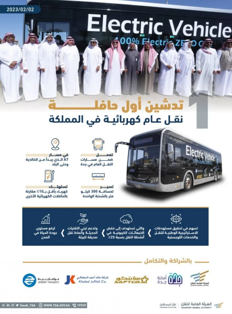 هيئة النقل تدشن أول حافلة نقل عام كهربائية في المملكة
