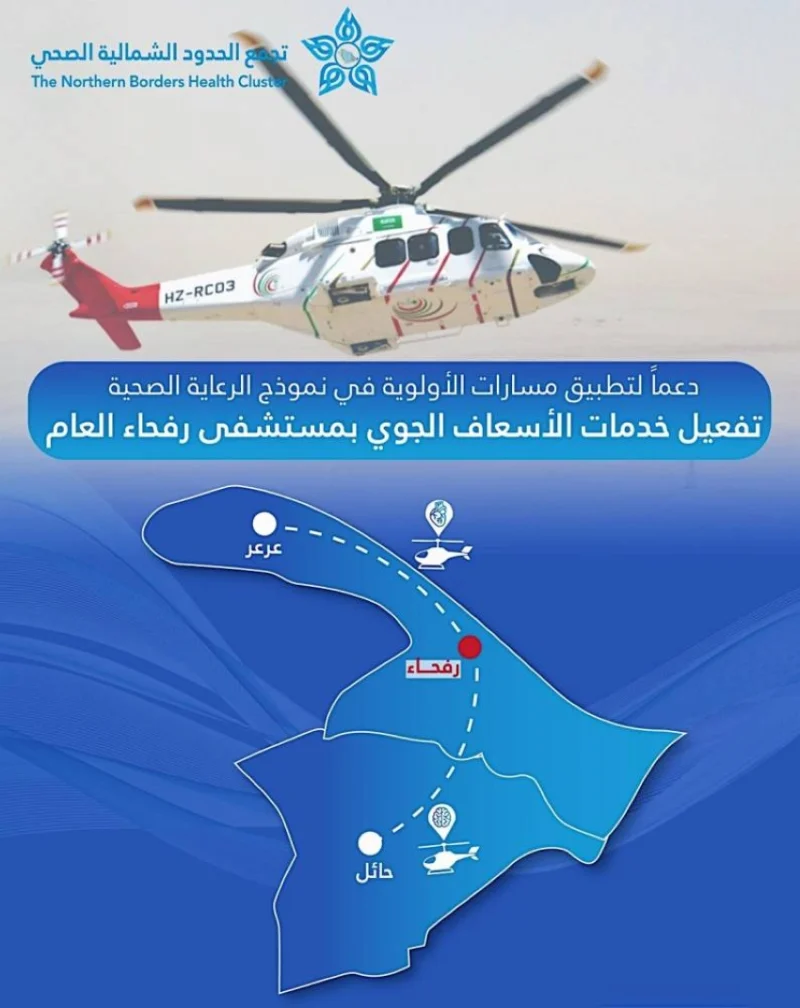تفعيل خدمات الإسعاف الجوي من مستشفى رفحاء العام