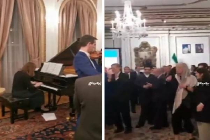 شاهد.. نساء بلا حجاب وعزف على البيانو في حفلة داخل السفارة الإيرانية بلندن