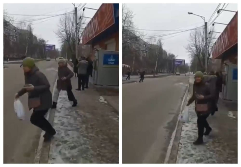 شاهد.. هلع أوكرانيين بعد سقوط  صاروخ روسي بشكل مفاجئ على الطريق في خاركيف