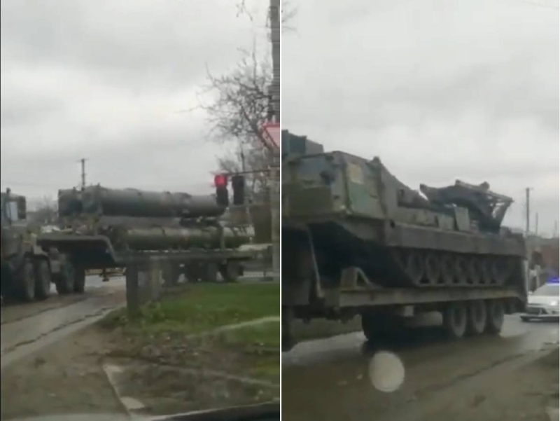 شاهد .. آليات عسكرية روسية محملة بصواريخ بالستية في طريقها إلى أوكرانيا