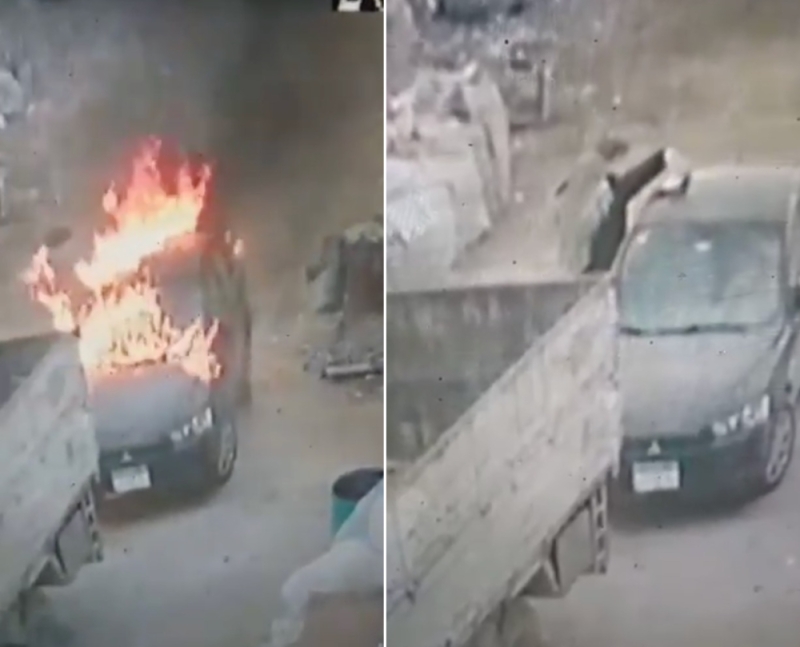 مصر.. شاهد: امرأة تشعل النيران في سيارة  طليق ابنتها  لسبب غريب