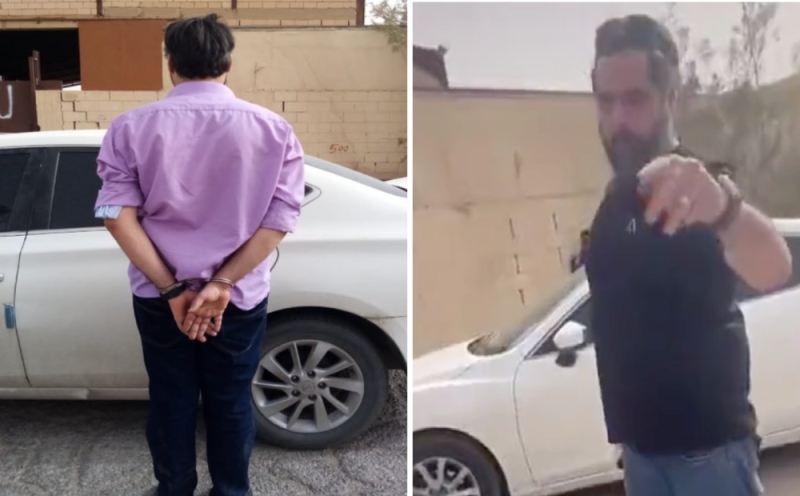 بعد القبض عليه .. شاهد : مغردون يتداولون مقطع فيديو لمقيم أردني يهدد مواطن