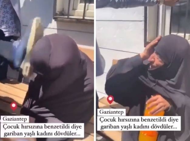شاهد: مقطع مُتداول لشخص تركي يركل مسنة سورية على رأسها!