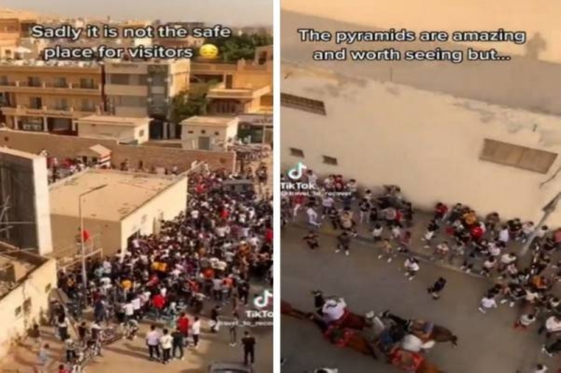 مصر.. شاهد: تجمهر عدد كبير من الشباب حول سائحات في الأهرامات