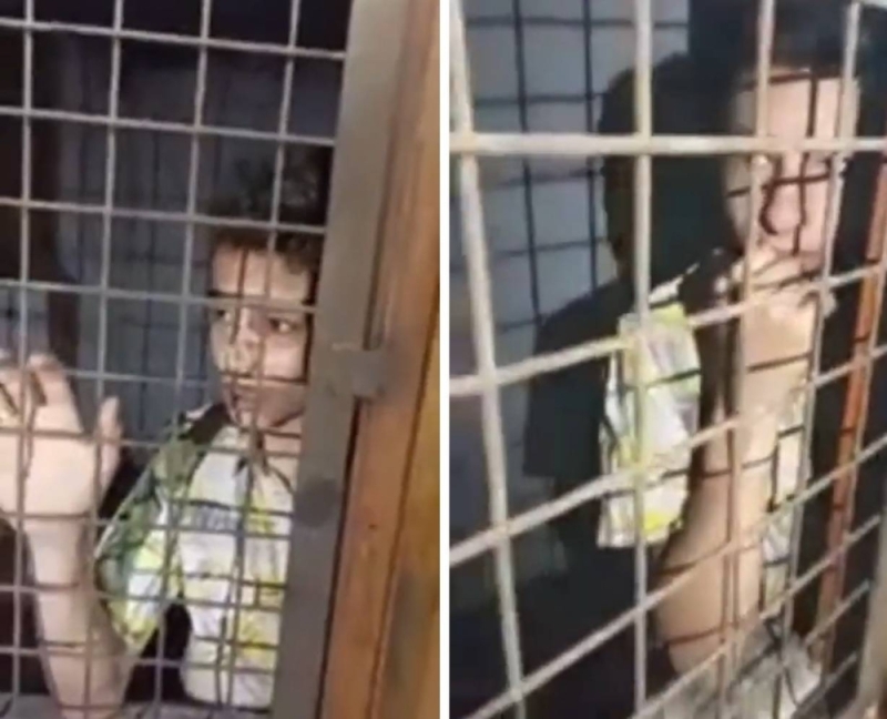  صغير سوري مسجون داخل قفص حديدي تحت الأرض في لبنان -فيديو
