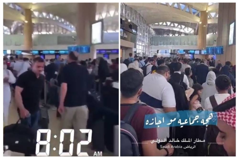 شاهد.. تكدس المسافرين داخل مطار الملك خالد الدولي بالرياض.. وصدور بيان رسمي