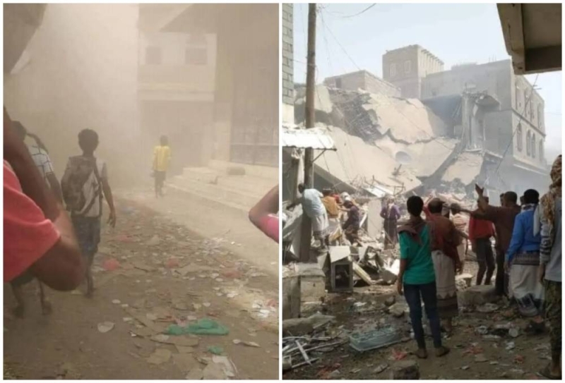 شاهد.. انفجار مروع لمخزن سلاح في اليمن وسقوط عشرات القتلى