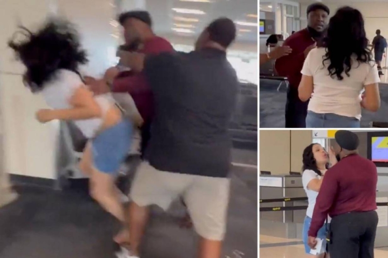 شاهد.. موظف شركة طيران يعتدي على امرأة باللكمات ويسقطها أرضاً في مطار دالاس بأمريكا