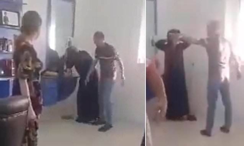 شاهد.. رجل يعتدي على زوجته بالضرب والركل لذهابها لصالون تجميل في تركمانستان