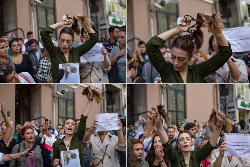شاهد.. فتاة إيرانية في تركيا  تقص شعرها احتجاجا على مقتل   "مهسا أميني" في طهران