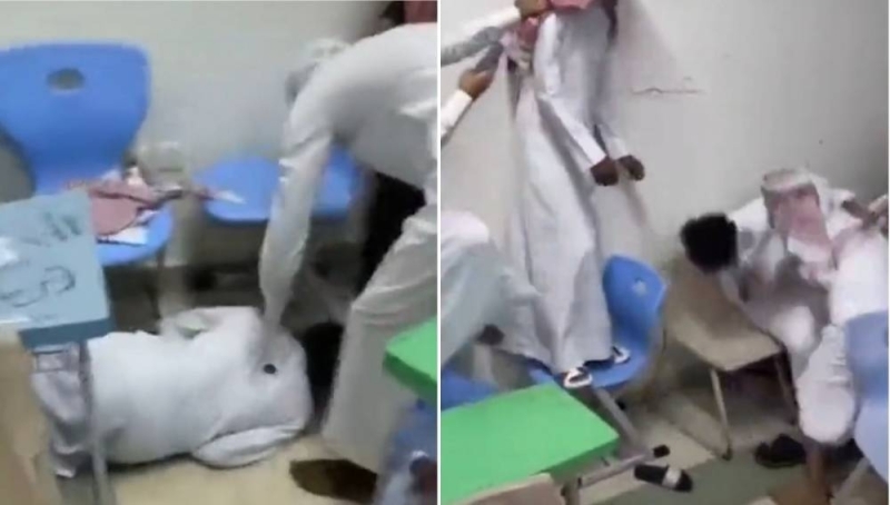«لكمات وضربات متبادلة» .. شاهد : مشاجرة عنيفة بين طالبين داخل أحد الفصول المدرسية