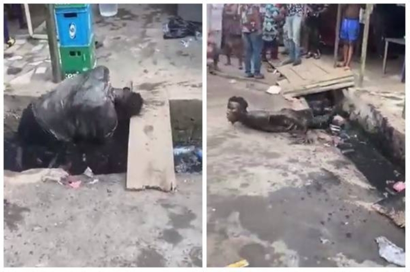 فيديو صادم …شاهد شاب  يغطس في المجاري بعد تعاطيه مخدر "الفلاكا  "