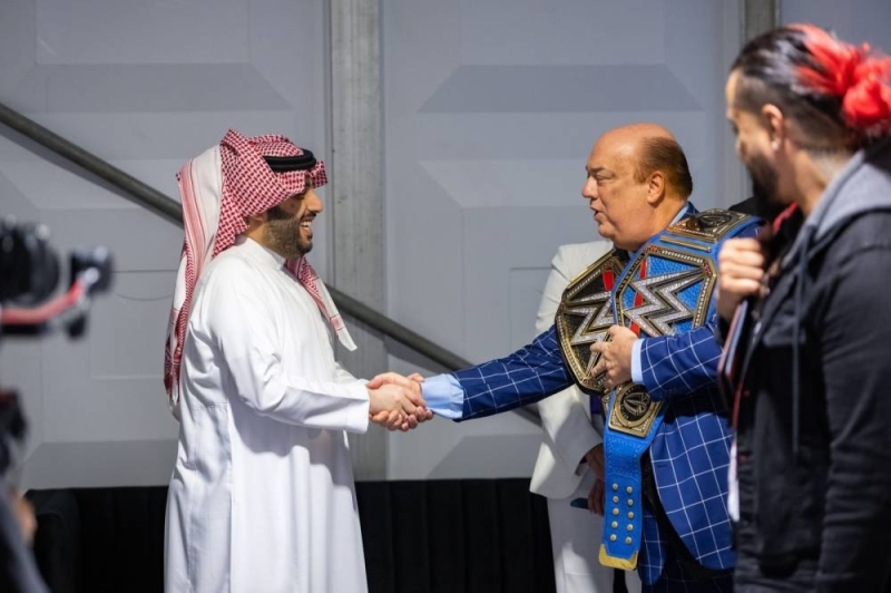 ‏شاهد.. لحظة استقبال "تركي آل الشيخ" لنجوم المصارعة WWE في الرياض