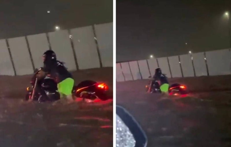 شاهد.. سائق دباب في ورطة بعدما علق وسط مياه الأمطار الغزيرة في جدة