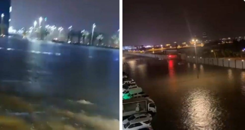 الآن .. شاهد: هطول أمطار غزيرة وجريان السيول في محافظة جدة
