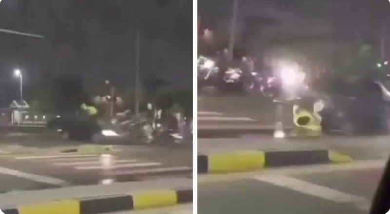 شاهد: سيارة  مسرعة تصطدم بعدد من سائقي الدراجات النارية وسط تقاطع في القطيف