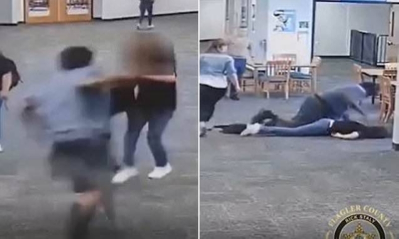 شاهد.. طالب يضرب معلمته حتى أغمي عليها في مدرسة بأمريكا