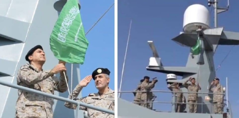 شاهد.. لحظة رفع العلم السعودي فوق أحد الزوارق الاعتراضية السريعة من نوع "HSI32" المصنعة محليا