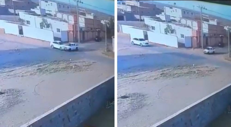 شاهد.. حادث تصادم مروع  بين سيارتين لـ"مواطن وابنه" وسط تقاطع  في عفيف