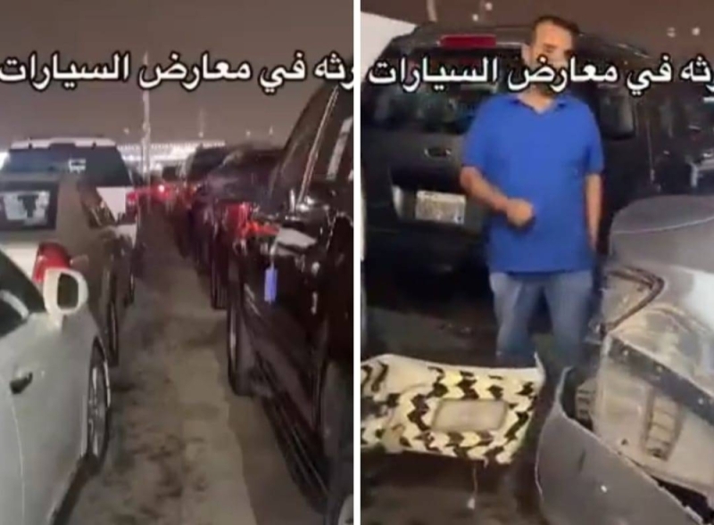 شاهد.. أول فيديو يوثق الأضرار التي لحقت بالسيارات بعد قيام  قائد مركبة بصدمها عمدا  في الرياض
