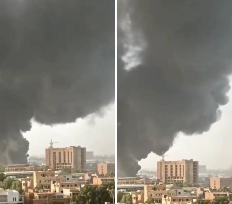شاهد.. دخان أسود كثيف يغطي سماء الخرطوم بسبب الاشتباكات بين الجيش السوداني وقوات "حميدتي"