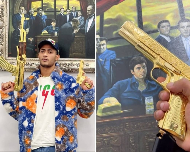 شاهد : الفنان محمد رمضان يستعرض أسلحة مطلية بالذهب