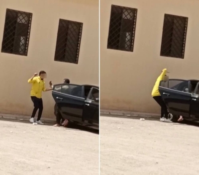Watch.. A shabu addict surprises a driver and assaults him with 12 stab wounds in front of a school in Riyadh