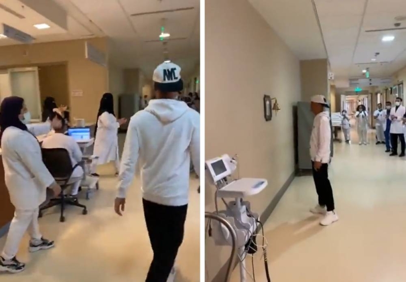 شاهد: لحظة احتفال طاقم طبي داخل مستشفى بالمملكة بشفاء مريض سرطان