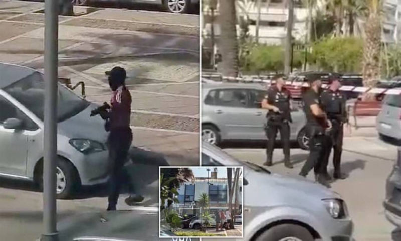شاهد.. مسلح يطلق النار من سلاح رشاش على السياح داخل منتجع في إسبانيا