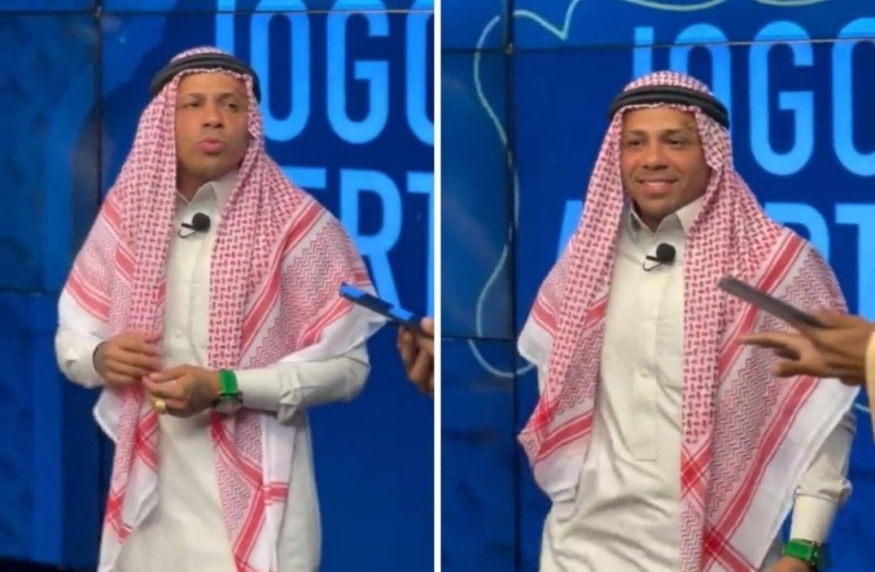 شاهد: اللاعب البرازيلي "التون خوسيه" يظهر بالزي السعودي أثناء لقاء مع  قناة برازيلية للحديث عن كرة القدم السعودية