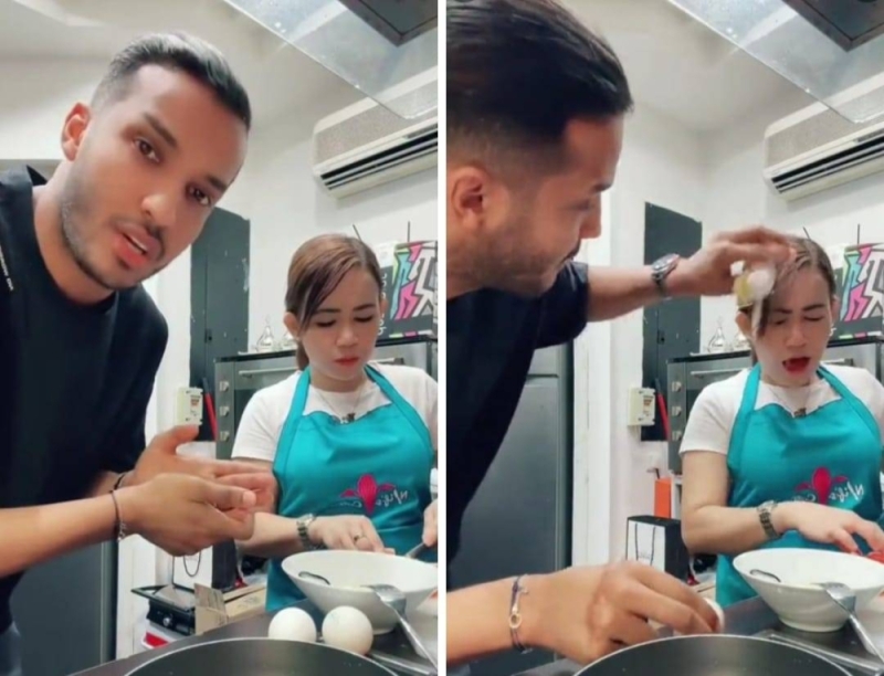 شاهد: اللاعب "نايف هزازي" يستخدم جبهة عاملته المنزلية لكسر البيضة!