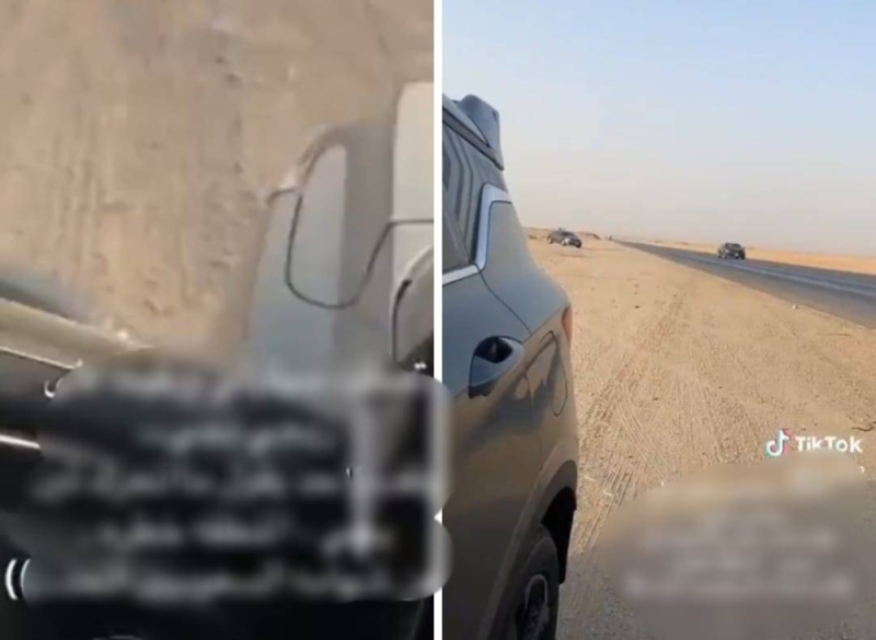 شاهد.. امرأة توثق ردة فعل مواطن بعد تعطل سيارتها على طريق صحراوي
