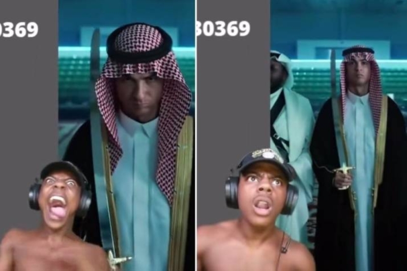 شاهد.. ردة فعل هستيرية لليوتيوبر الأمريكي الشهير سبيد عند رؤية رونالدو يرتدي الزي السعودي ويحمل سيفًا للاحتفال باليوم الوطني