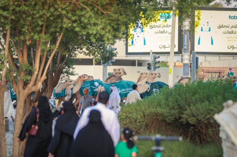 شاهد.. مسيرة لعشرات الإبل احتفالا باليوم الوطني السعودي الـ 93 في الرياض
