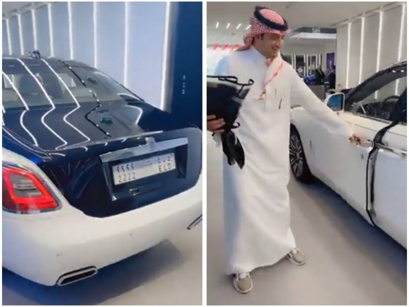 شاهد .. لحظة تسلم رجل أعمال سعودي  سيارته " الرولز رايس" الجديدة بلوحة مميزة والكشف عن متوسط سعرها