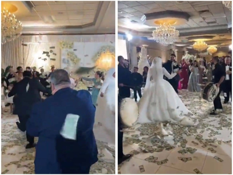 شاهد: فلسطينيون يمطرون عريسا بآلاف الدولارات أثناء حفل زفافه داخل فندق فاخر في أمريكا