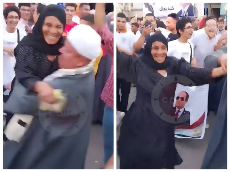 شاهد.. مسنة مصرية في سوهاج  ترقص فرحا بترشح السيسي للانتخابات الرئاسية ورجل يحملها ويرقص بها
