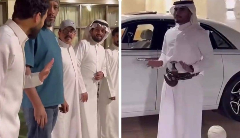 ظهر بالزي السعودي والخنجر.. شاهد: مواطن  يقيم حفلا لتوديع  سائقه الهندي قبل سفره لبلاده