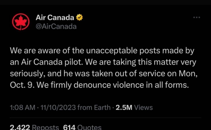 طيار كندي ينشر صورا للتضامن مع الشعب الفلسطيني.. ويتفاجأ بردة فعل غير متوقعة من الشركة  التي يعمل بها