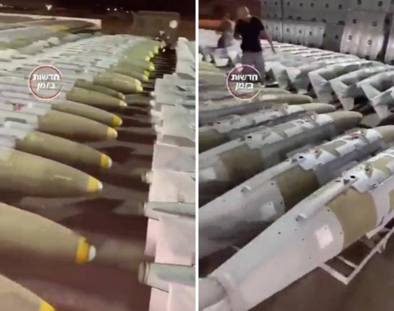 شاهد.. وصول كميات كبيرة من الصواريخ والذخائر التي قدمتها أمريكا إلى إسرائيل