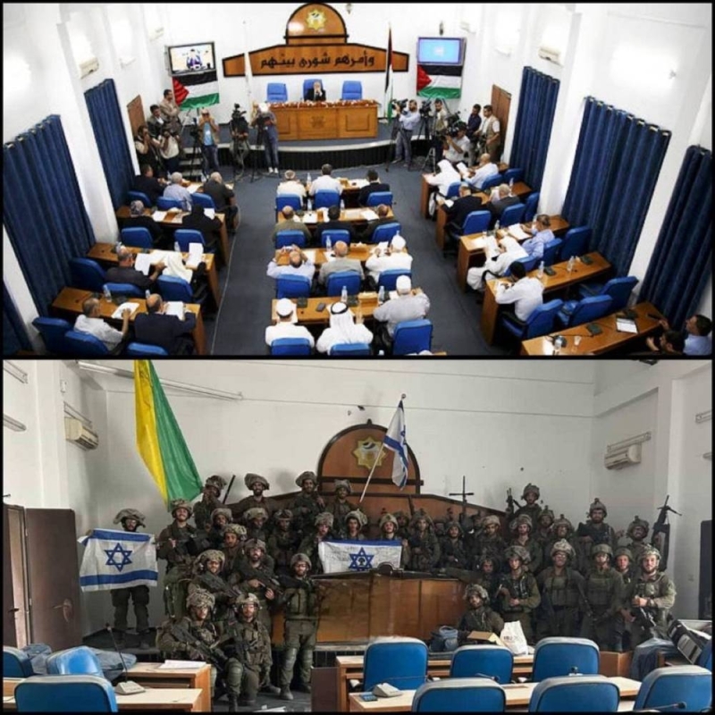 شاهد.. الجيش الإسرائيلي ينشر صورة سيطرة جنوده على مبنى البرلمان التابع لحركة حماس في غزة